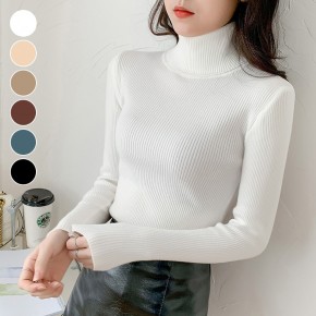 여성 골지 폴라 슬림핏 긴팔 니트티 ELC-9064