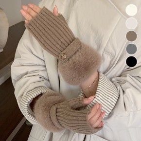 빅 퍼 니트 하프 워머 장갑 ELS-143