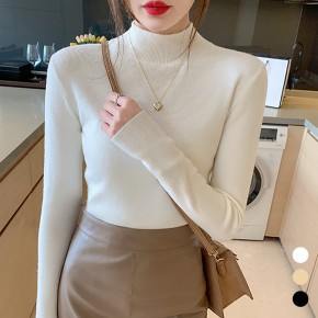 여자 기본 슬림 스타일 반목 긴팔 니트 티셔츠 URK-533