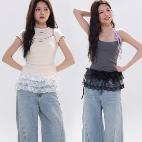 여성 패션 아이템 플라워 패턴 페이크 레이스 스커트 URK-558