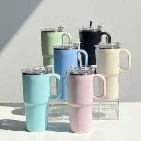 손잡이 스텐 사무실 머그컵 텀블러 빨대포함 600ml LM-0922