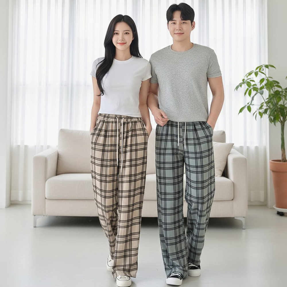 도매언니 :: 남녀 빈체볼로 체크 투턱 와이드바지 SD-262020