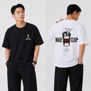 커피 레터링 백프린팅 면 반팔 티셔츠 URD-571
