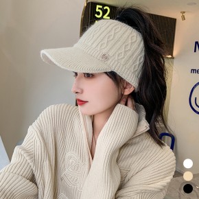여성 꽈배기 패턴 기모 니트 썬캡 URK-612